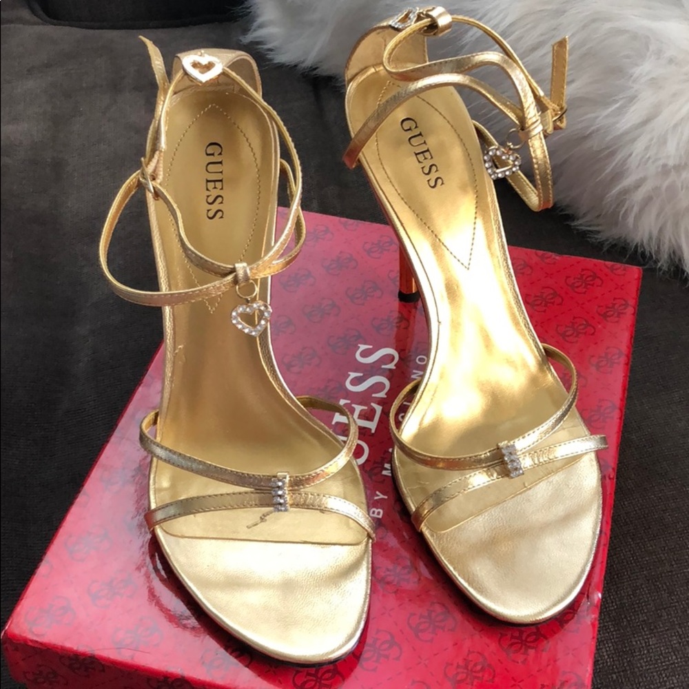 Gold leather guess heels